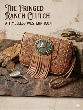 Embossed Floral Western Clutch Bag in Tan